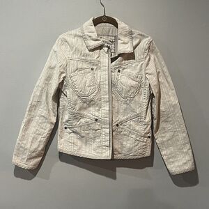 Blue Willi’s Jacket Women’s Small Cream Embroidered‎ Metallic Rhinestone Buttons